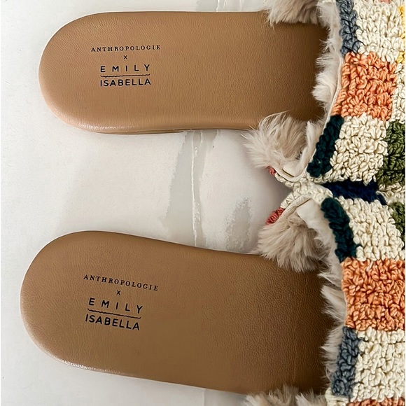 Anthropologie x Emily Isabella Checkered Colorful Sherpa Slippers Womens Medium - Picture 11 of 16
